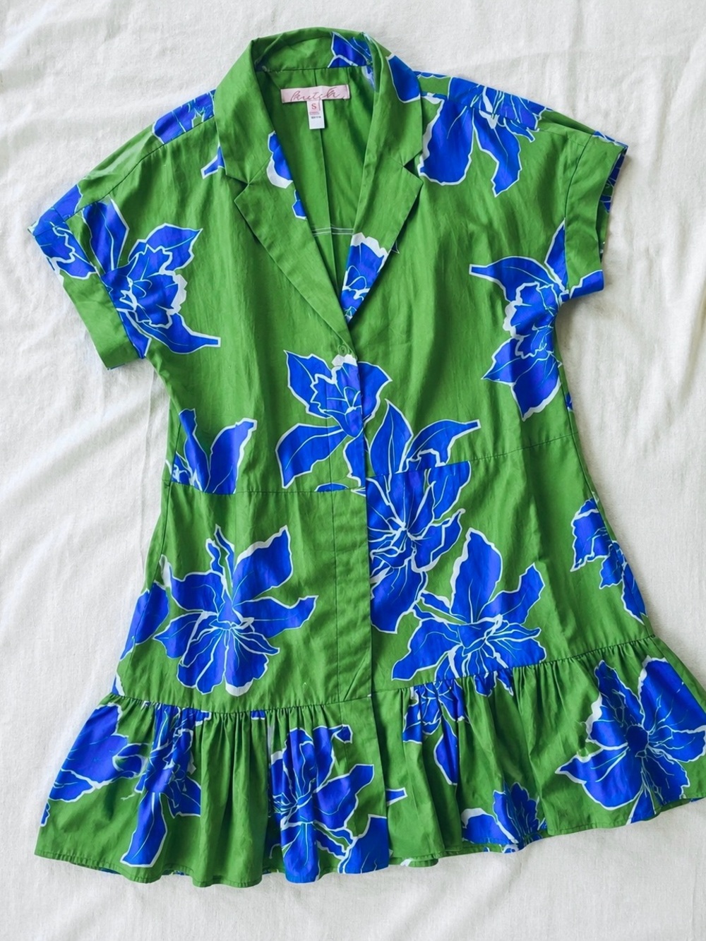 Hutch Floral Button Front Cotton Mini Dress Green Blue Size Small - Picture 2 of 9